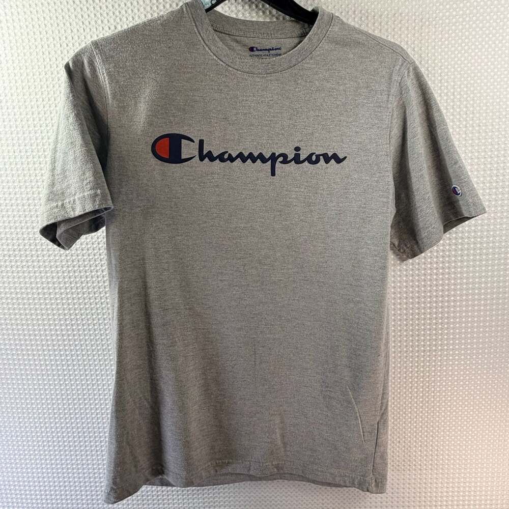 Champion Gray Script Logo Authentic Athleticwear Short Sleeve T-Shirt Size Small